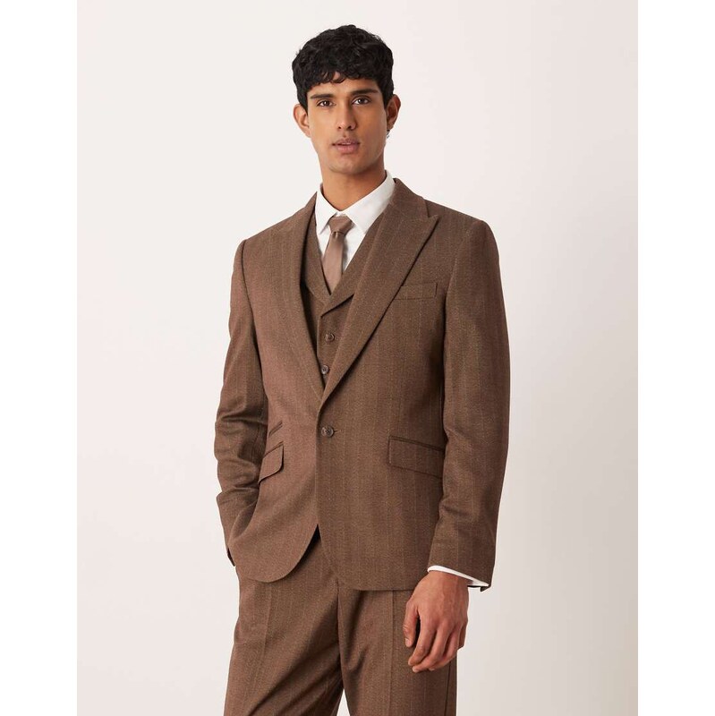 ASOS DESIGN slim wool look suit jacket in brown twill
