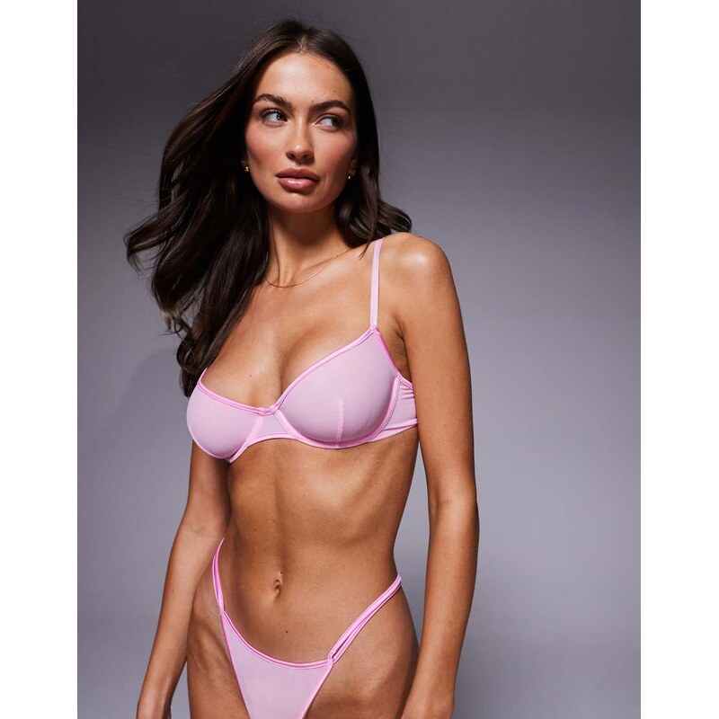 ASOS DESIGN Lennox sheer mesh underwire bra with satin binding in baby 111068169