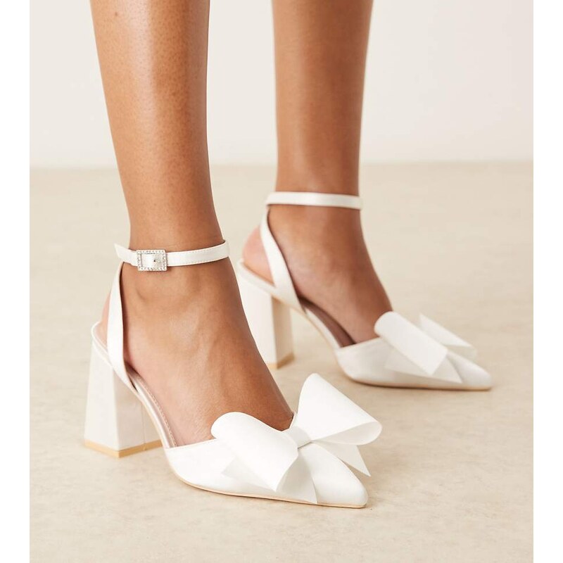 Be Mine Wide Fit Bridal Flavia block heeled shoes with bow in