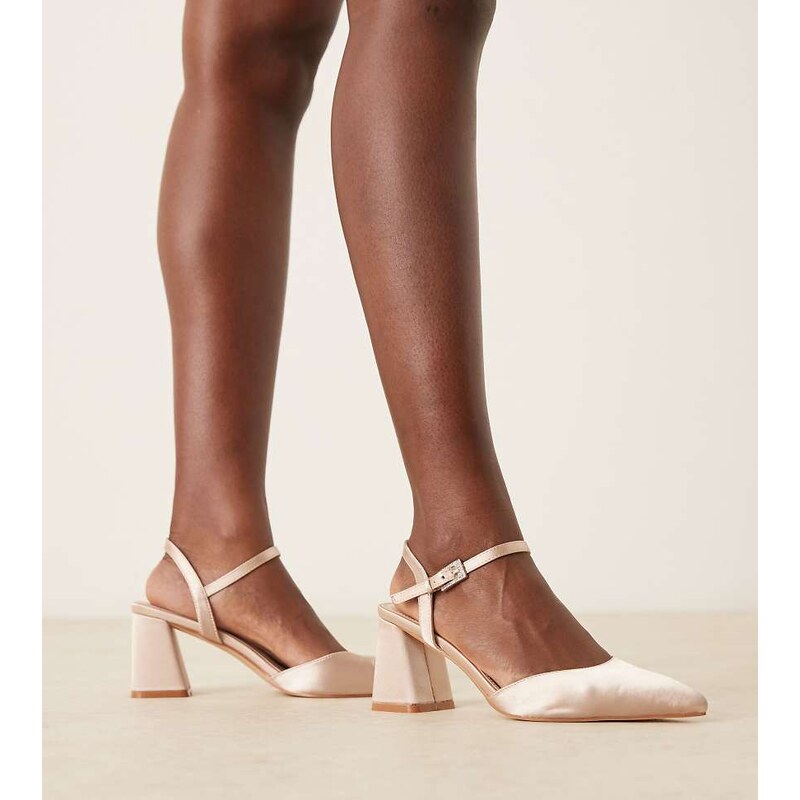 Be Mine Wide Fit Bridal Ravina pointed toe block heeled shoes in blush 115514429