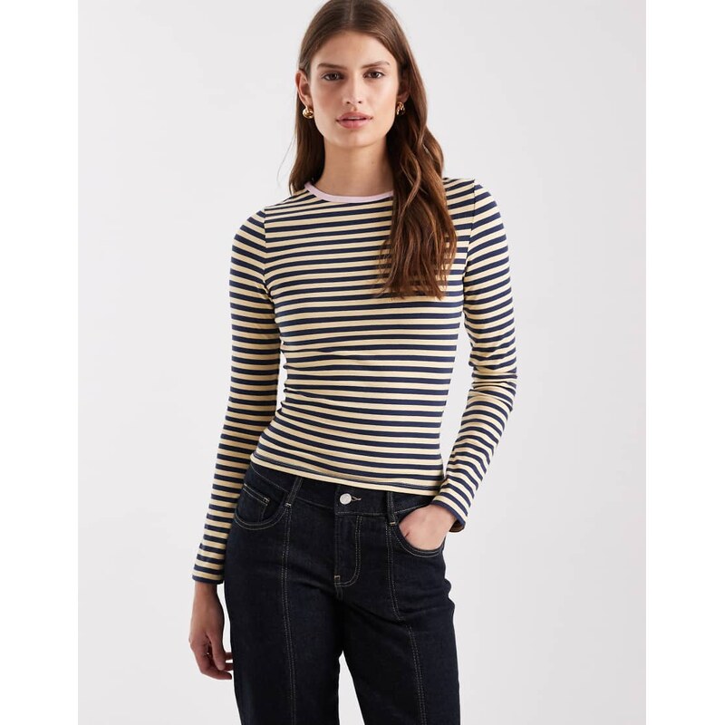 Miss Selfridge long sleeve stripe top with contrast neck-Multi 111071689