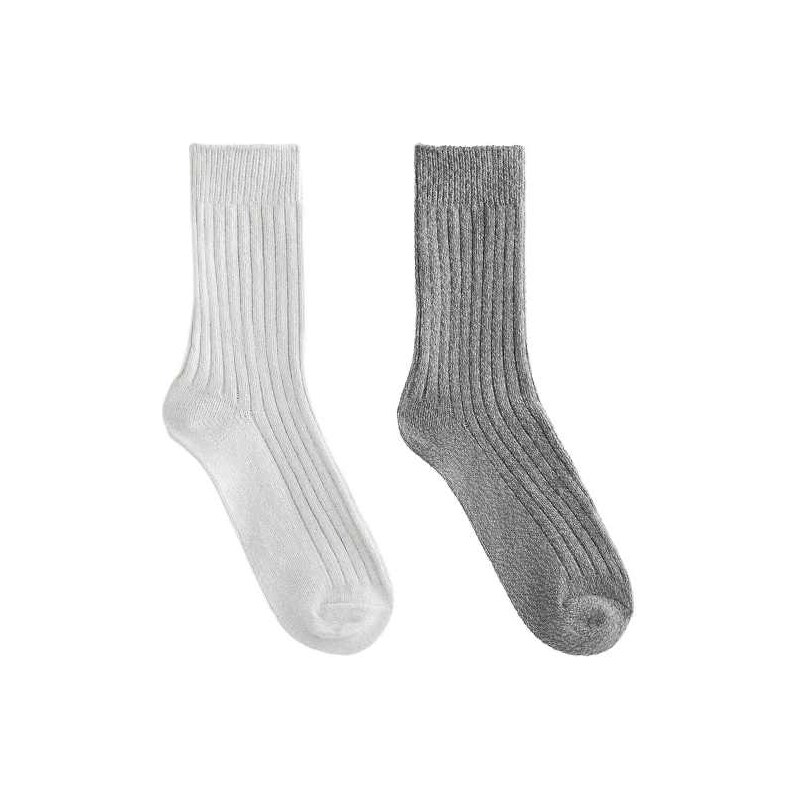 OYSHO 2 pairs of classic ribbed socks in pale grey melange 110312453