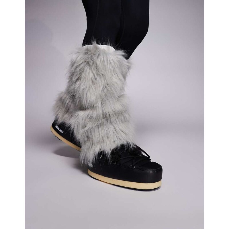 Kaiia exclusive furry leg warmers in grey-White
