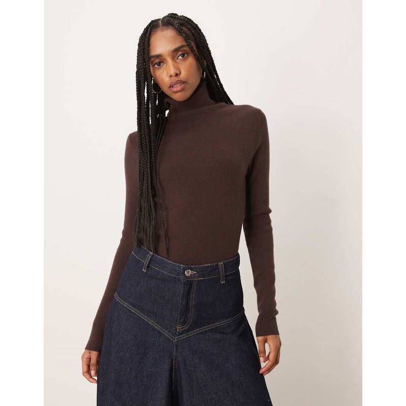 Vila roll neck knitted jumper in chocolate brown