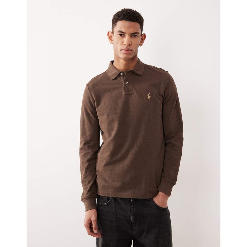 Polo Ralph Lauren icon logo custom fit long sleeve pique polo in