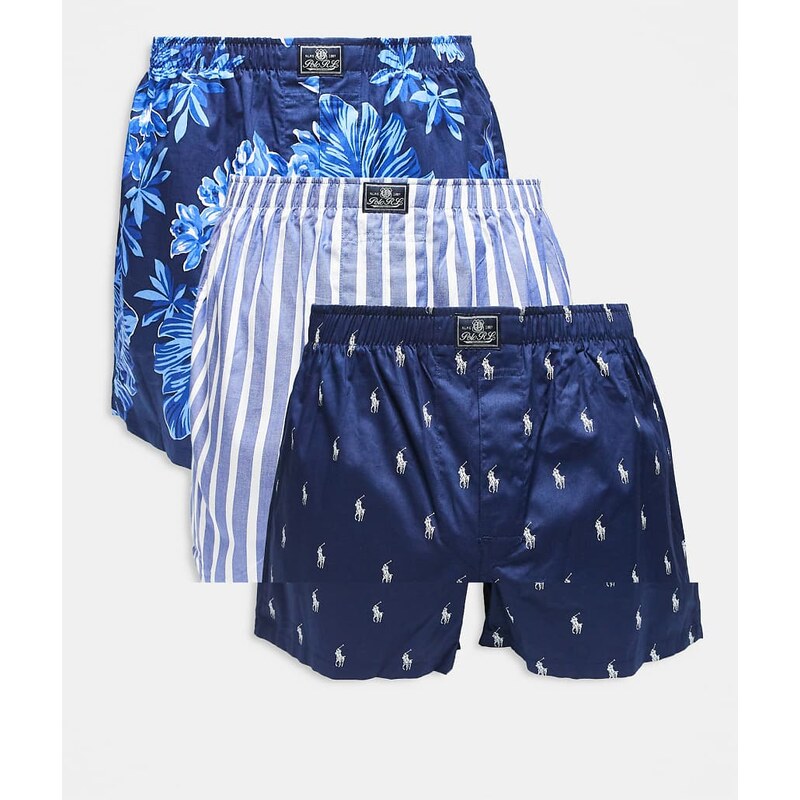 Polo Ralph Lauren 3 pack boxers in blue stripe & print and navy