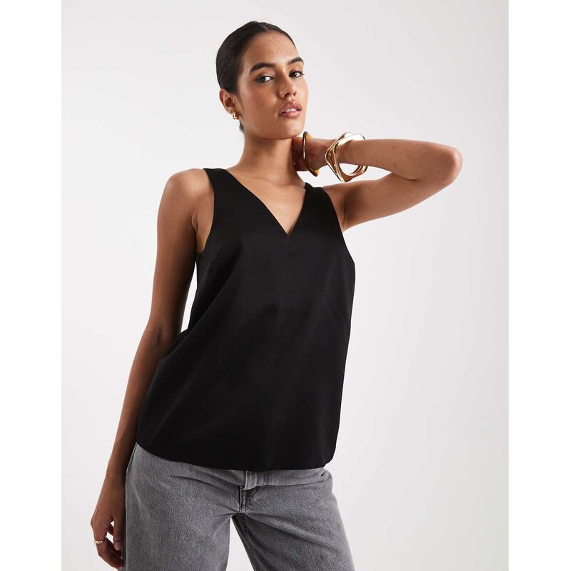 New Look satin cami top in black