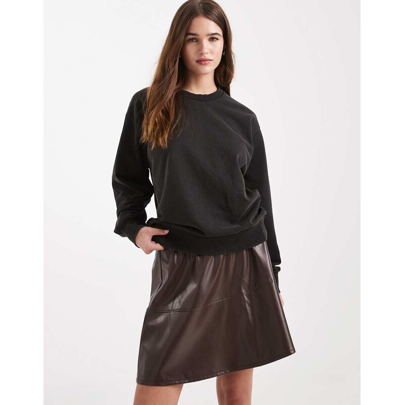 New Look faux leather flippy mini skirt in brown