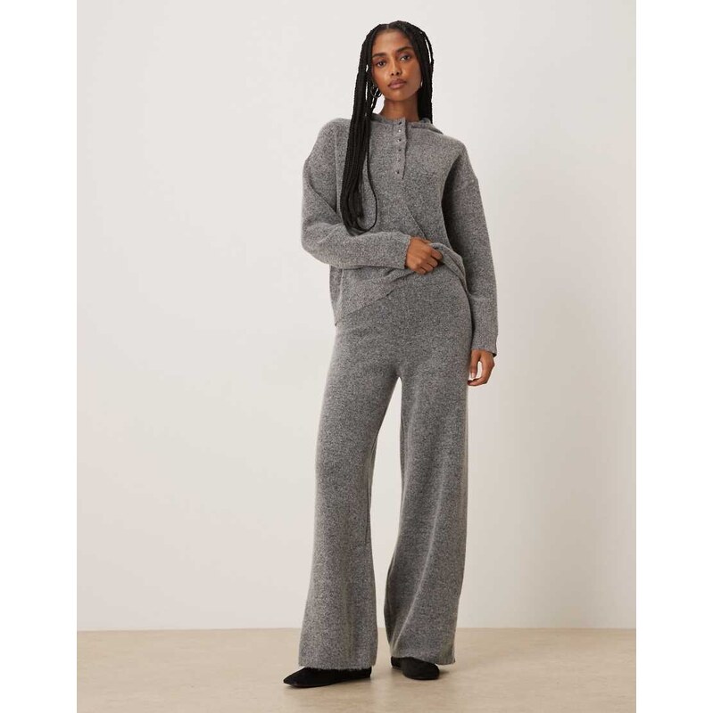 Vila wide leg knitted trousers co-ord in medium grey melange