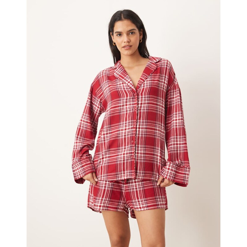Gina Tricot mix and match flannel pyjamas shirt in red check