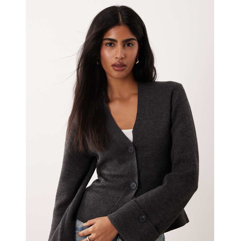 Gina Tricot long sleeve knitted sculptured cardigan in dark grey