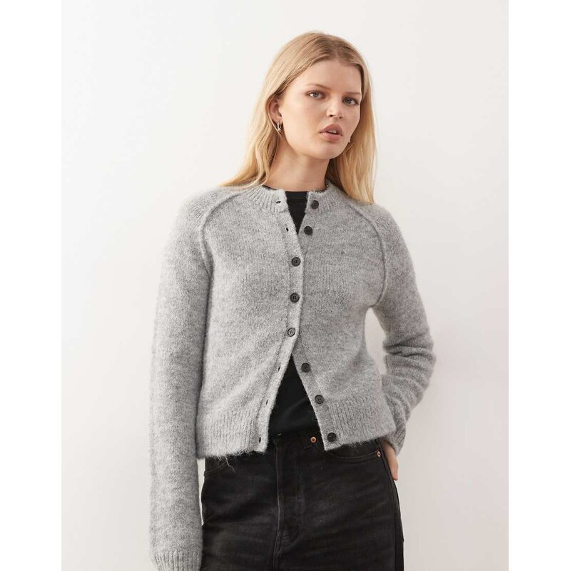 Weekday wool blend fitted cardigan in grey melange 111071768