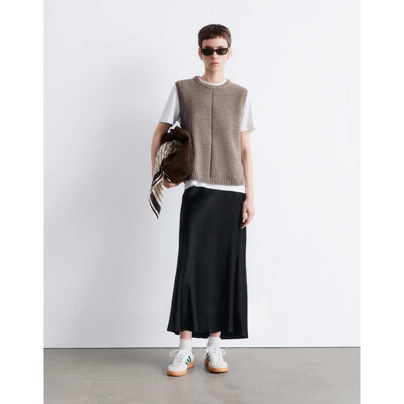 & Other Stories satin slip midi skirt in black 111071780