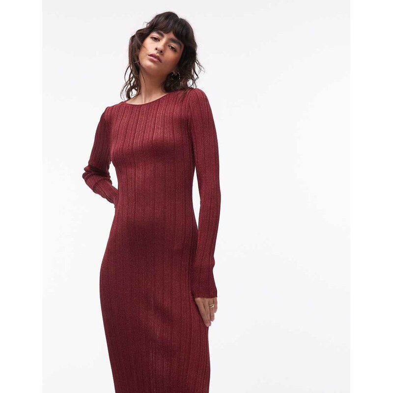 & Other Stories glitter rib boat neck long sleeve midi dress in