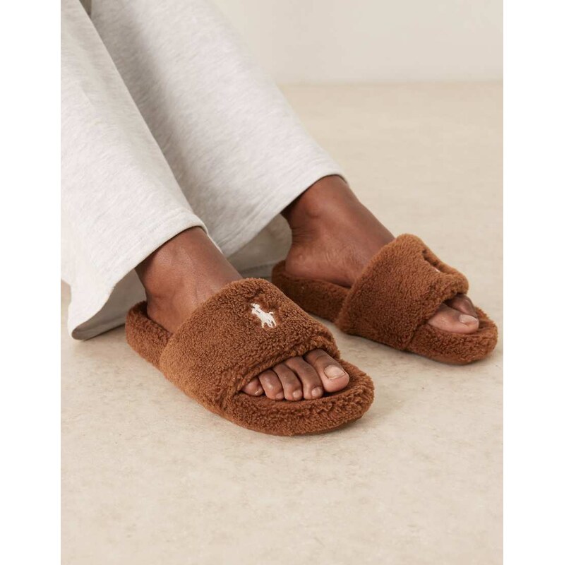 Polo Ralph Lauren Kayleigh scuff polo flats slipper in brown