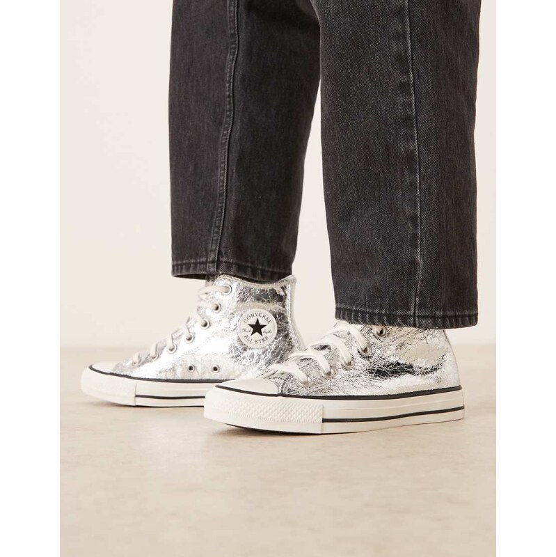 Converse Chuck Taylor All Star Hi trainers in metallic silver 115711511