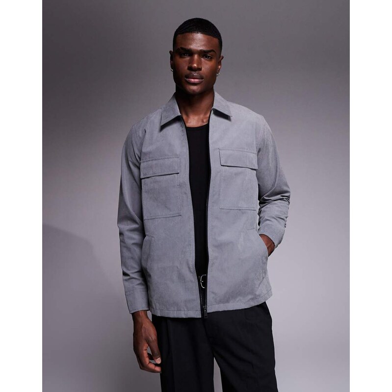 Boss Orange lozzy zip thru utility overshirt in grey