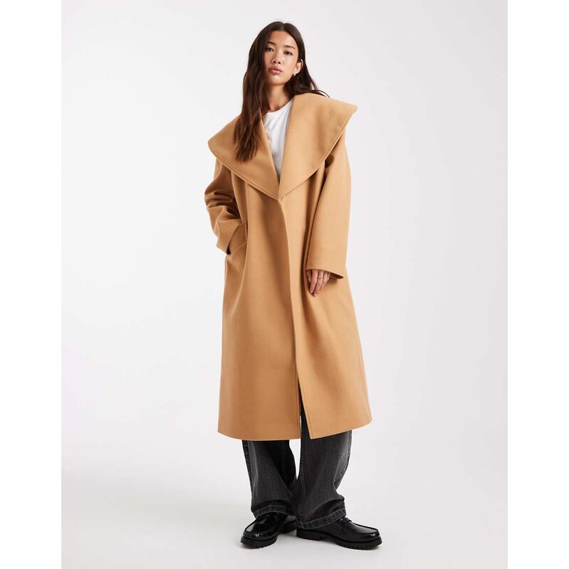 Miss Selfridge formal wrap coat in camel-Brown