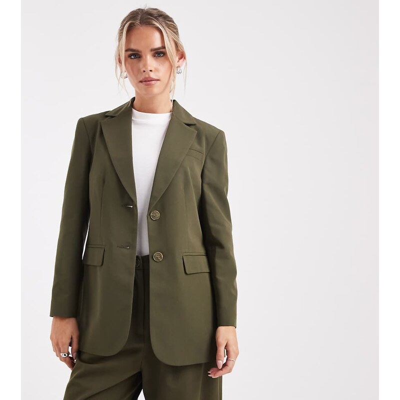 Miss Selfridge Petite cinched blazer in olive-Blue 115512972