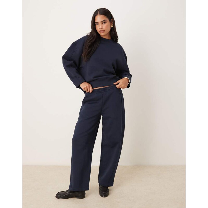 ASOS DESIGN premium 500gsm seamed barrel leg jogger in navy