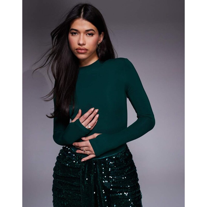 Wanderdoll Nara sculpted high neck bodysuit co-ord in emerald