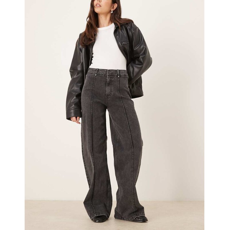 Vila wide leg jeans with seam front details in dark grey 111074328