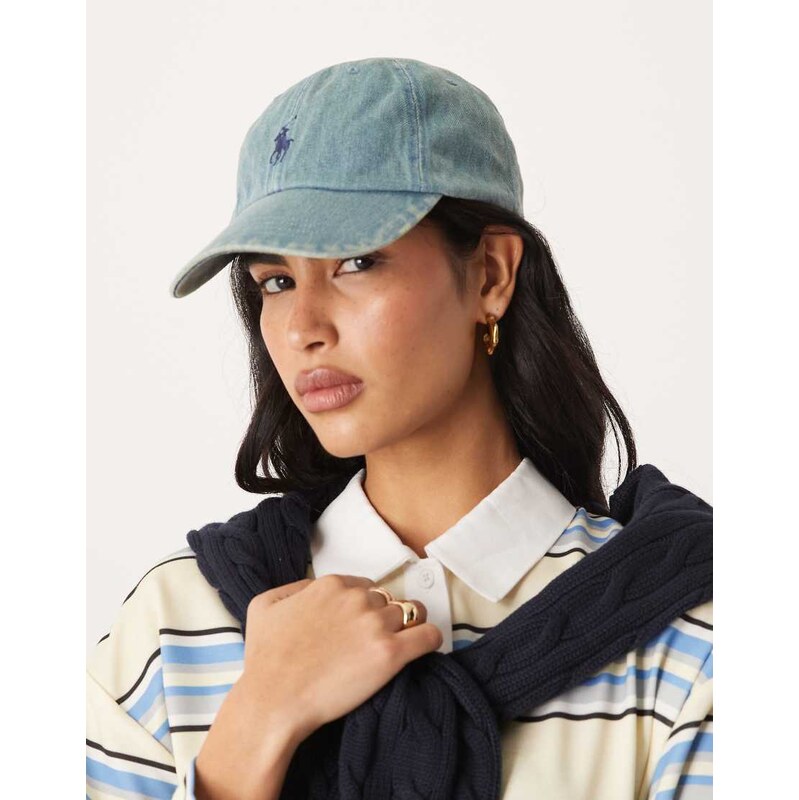 Polo Ralph Lauren icon logo denim baseball cap in light wash-Blue 111074272