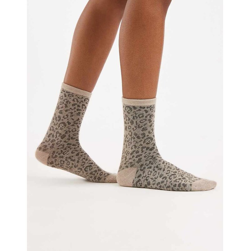 Pieces glitter socks in leopard print-Multi