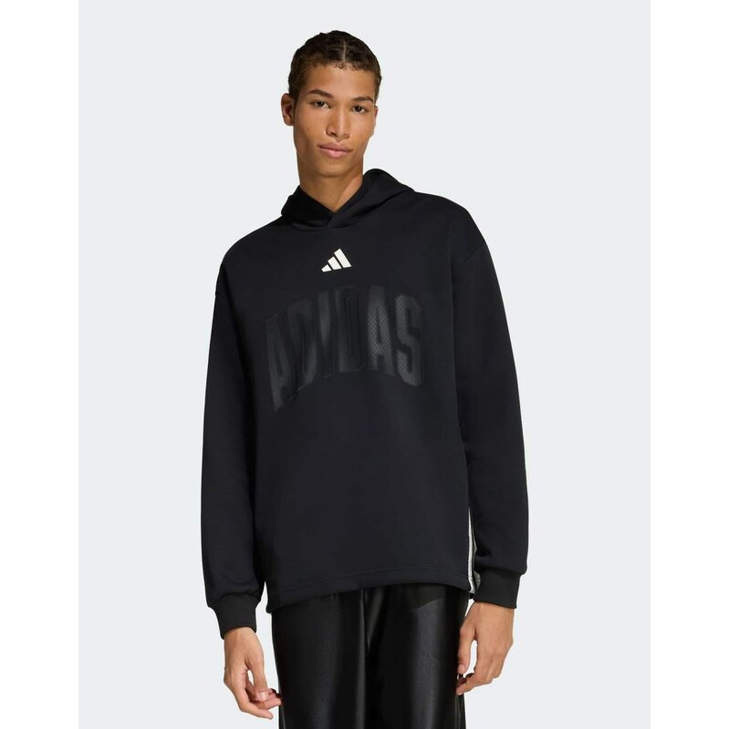 adidas performance Stadium graphic hoodie in black and off white