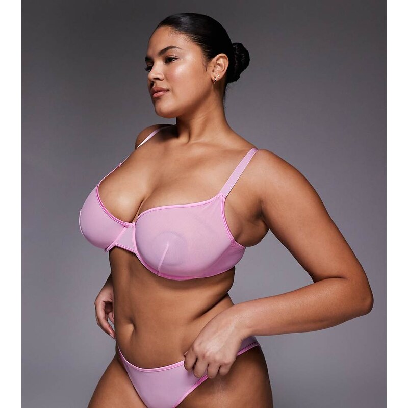 ASOS Curve ASOS DESIGN Curve Lennox mesh high leg brazilian with satin 115515032