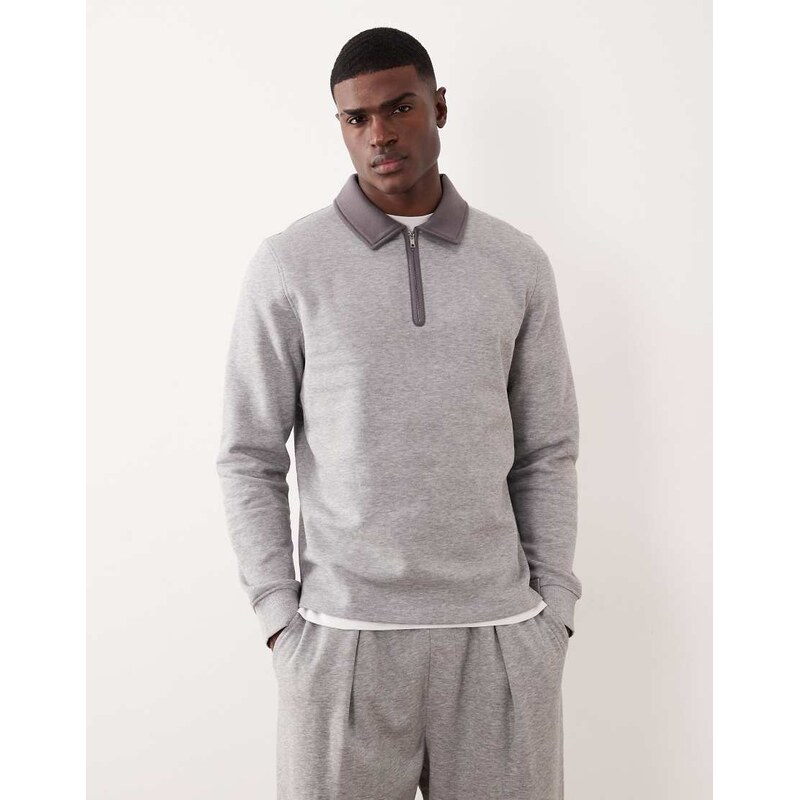 ASOS DESIGN quarter zip sweatshirt in grey marl