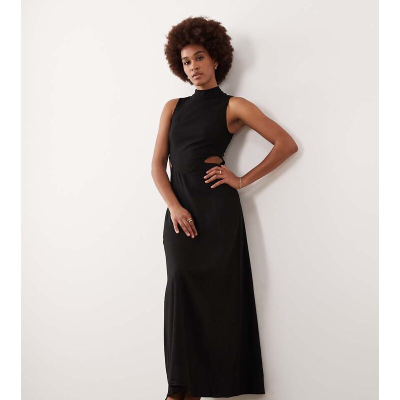 ASOS Tall ASOS DESIGN Tall high neck linen look midaxi dress with 111089632
