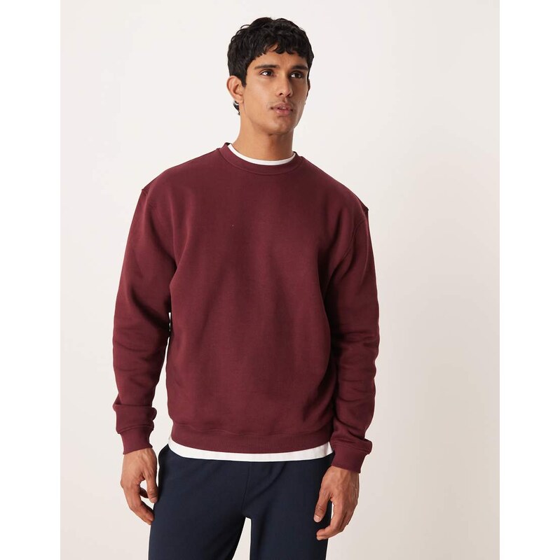 ASOS DESIGN essentials relaxed fit sweatshirt in burgundy-Red