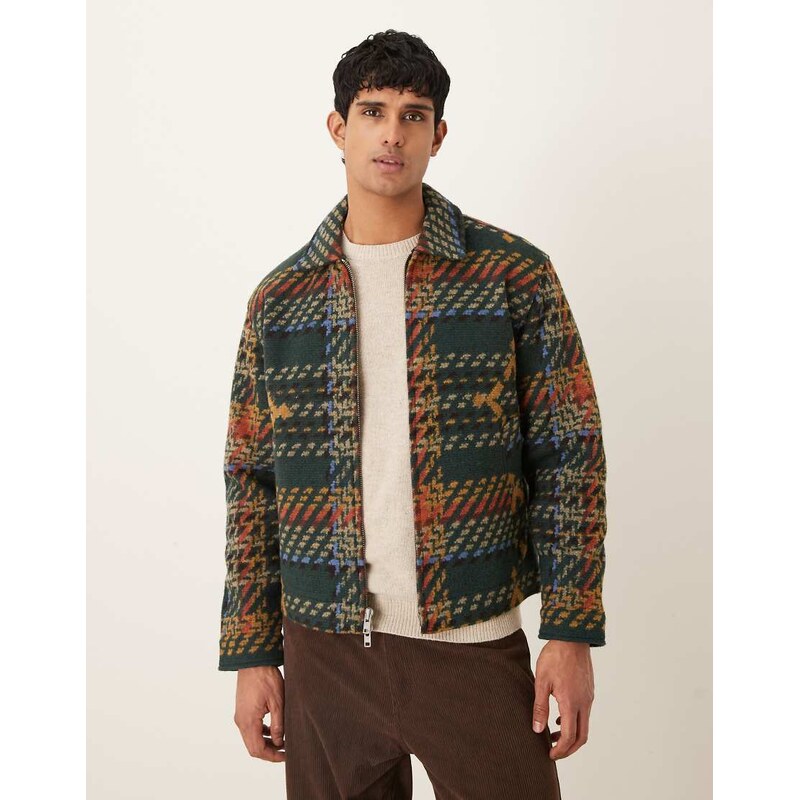 Abercrombie & Fitch cropped wool blend herringbone jacket in green 111074374
