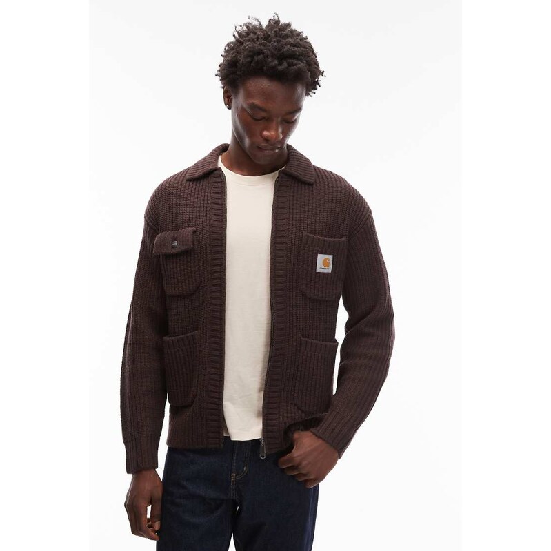 Carhartt WIP chore knitted jacket in dark brown