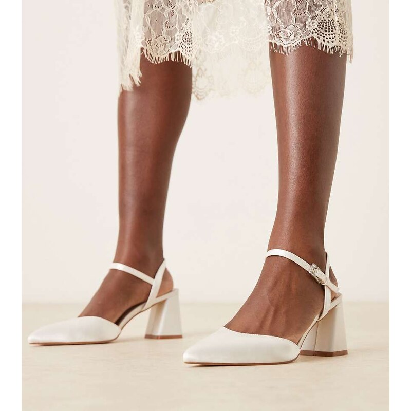 Be Mine Wide Fit Bridal Ravina pointed toe block heeled shoes in ivory 111141789