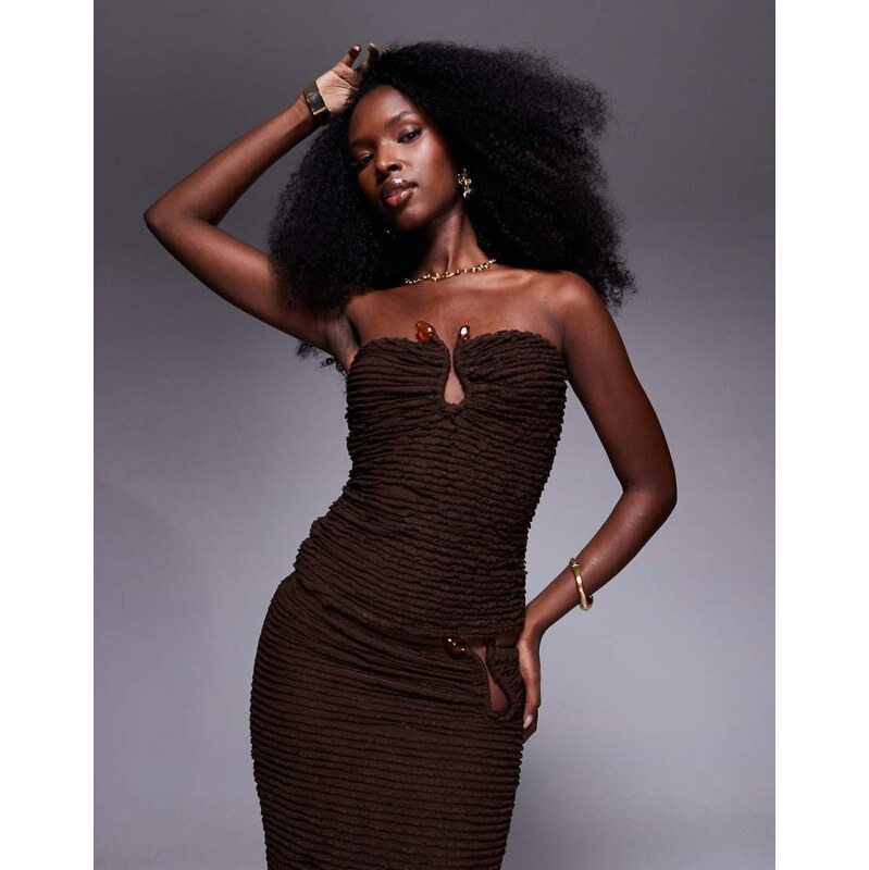 South Beach bandeau beach top with hardware detail in mocha-Brown 111215586