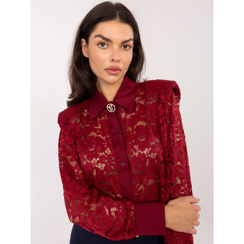 Italy Moda Krajková halenka v burgundy barvě