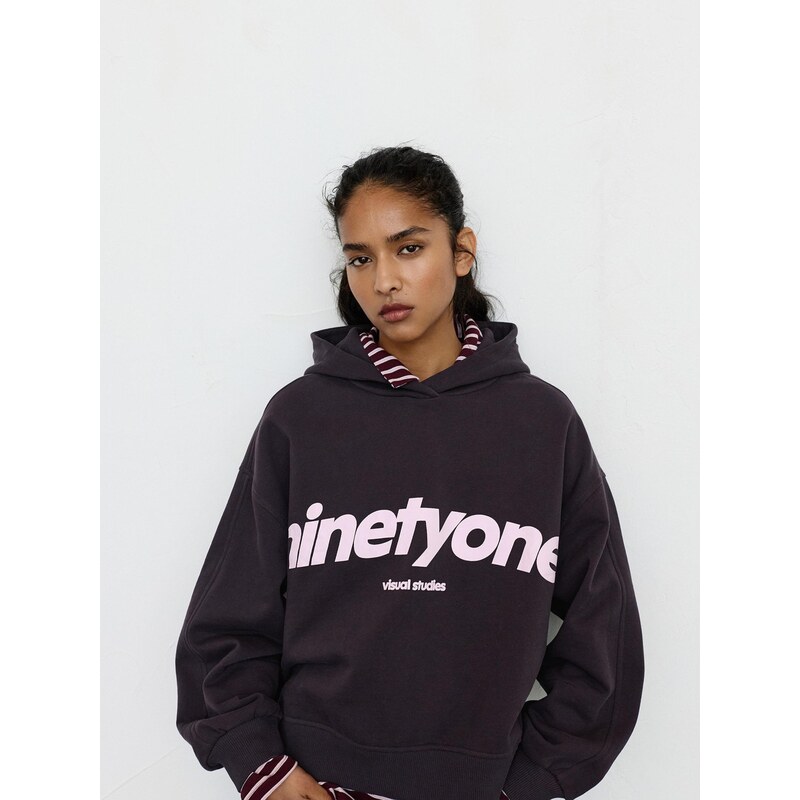 Pull&Bear Mikina tmavě hnědá / pastelově růžová 111073441
