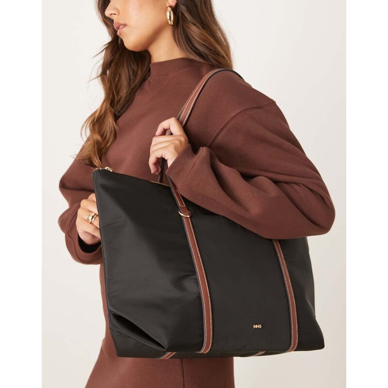Mango classic tote bag with contrast handles in black 111074209
