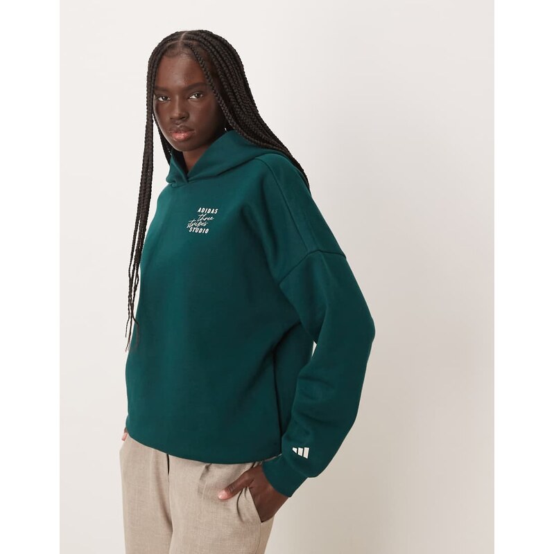 adidas Performance Three Stripes Studios hoodie in dark green 111074310