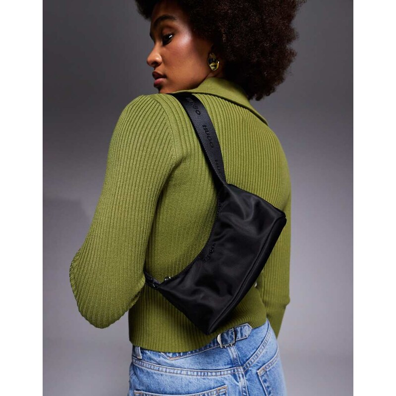 HUGO Red nylon mini shoulder bag in black 111074311