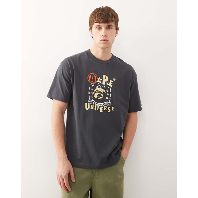 Aape by A Bathing Ape boxy t-shirt in navy with chest and back 111133580