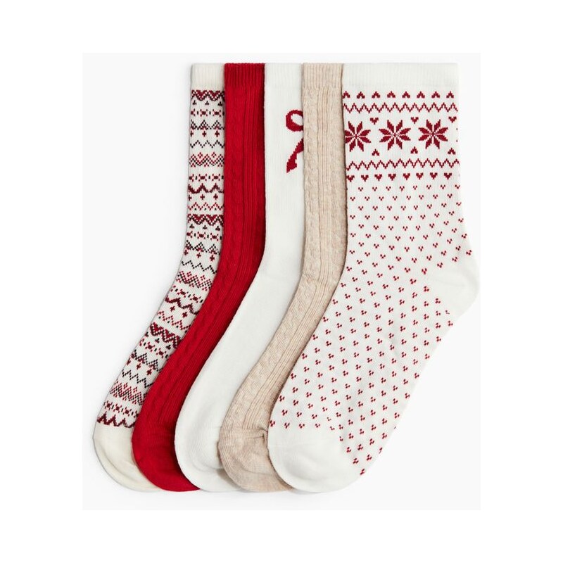 H&M - Ponožky 5 párů - Krémová/Mašle