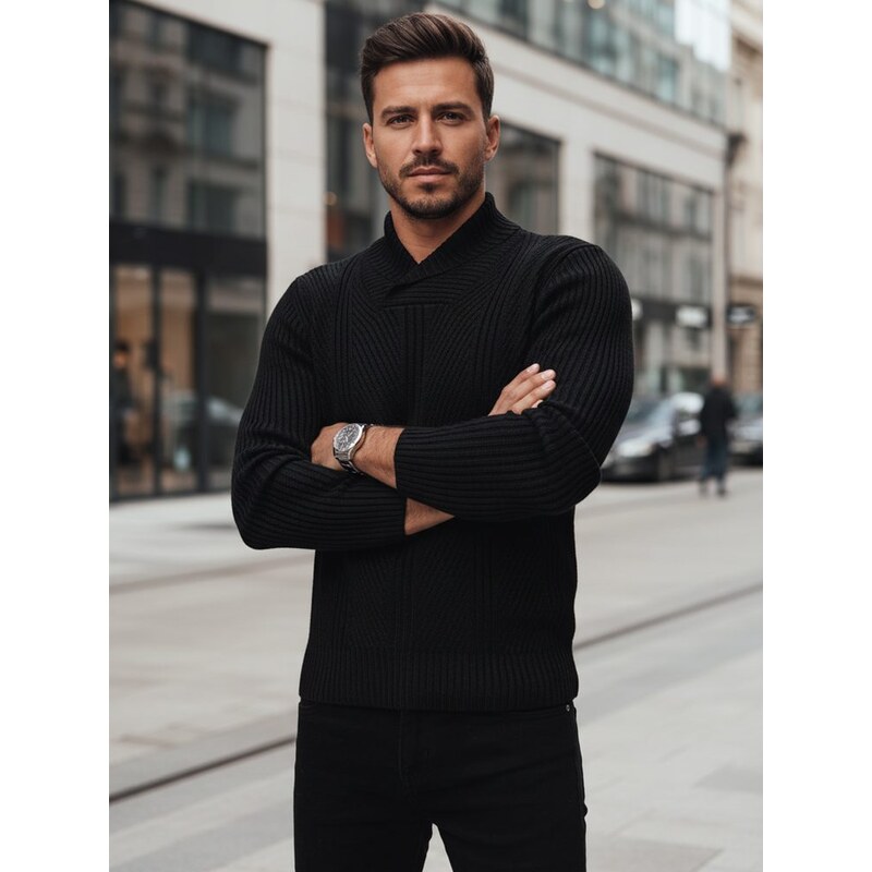Dstreet Trendy vlněný svetr na zimu v černé barvě