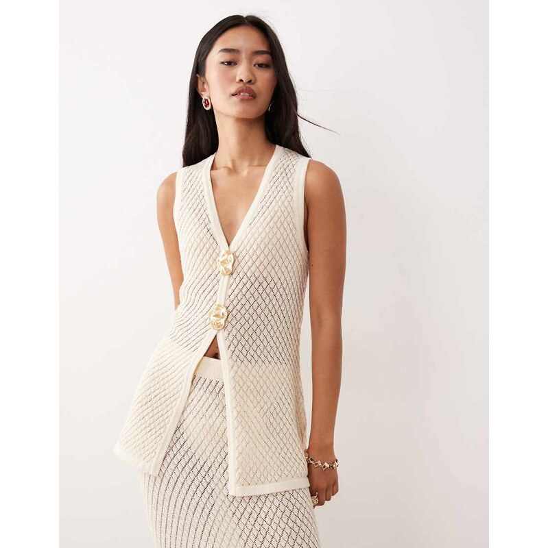 Pretty Lavish pointelle knit waistcoat co-ord in cream-White 111138646