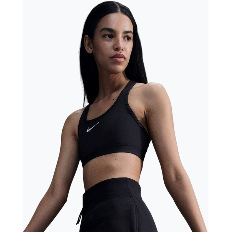 Tréninková podprsenka Nike Swoosh Medium Support černá/bílá