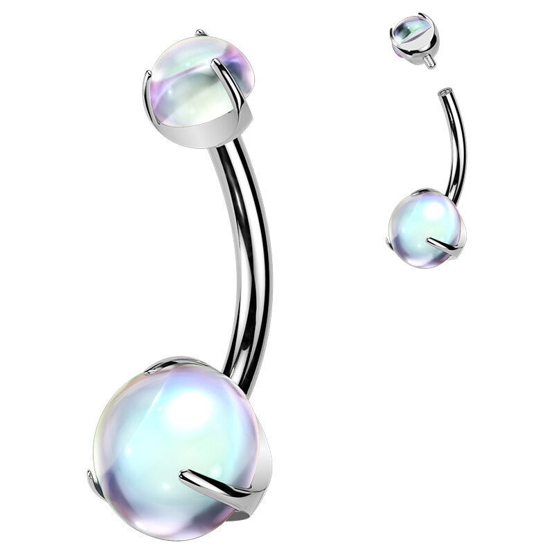 Atreya Titanový piercing do pupíku s vnitřním závitem Moonstone