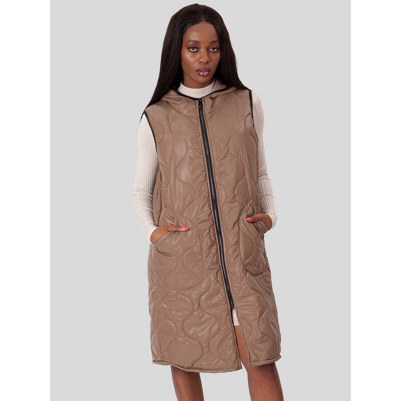 PERSO Womans Womens long quilted vest with pockets