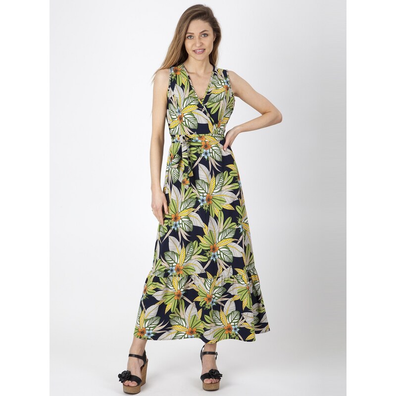 PERSO Womans Long light womens dress with a floral motif 111103018